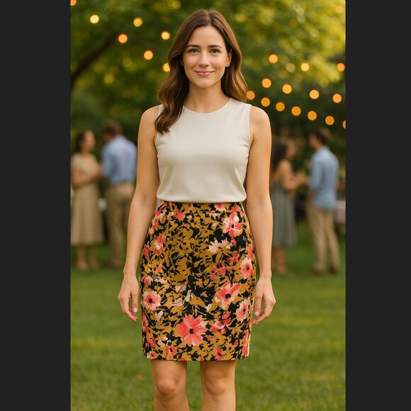 J. Jill Dresses & Skirts - J. Jill Pencil Skirt 6 PETITE Bold Floral Abstract Print Cotton Stretch Side Zip